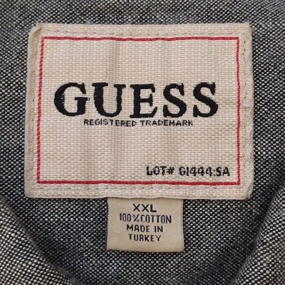 Y2K GUESS Black White 4 Pocket Trucker Denim Jean Jacket Men's Size XXL - Picture 11 of 14